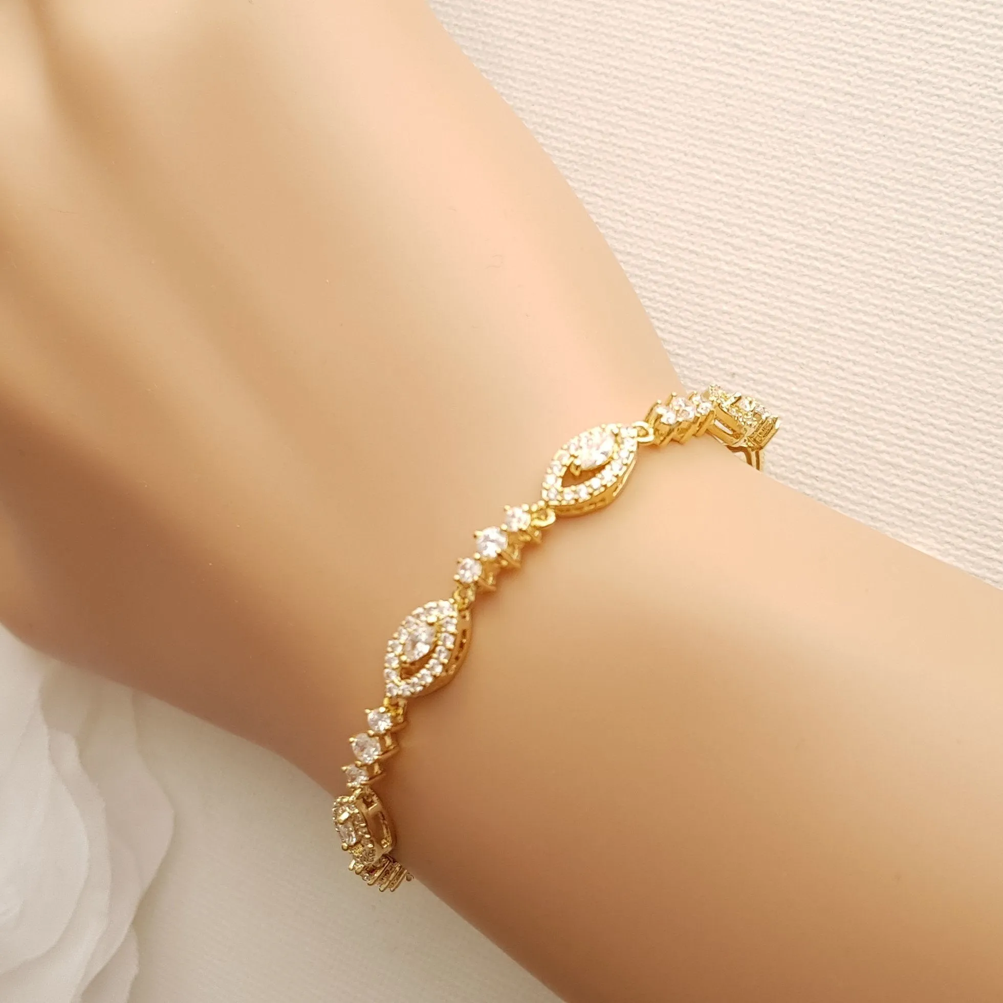 Thin Silver Bridal Bracelet- Hannah