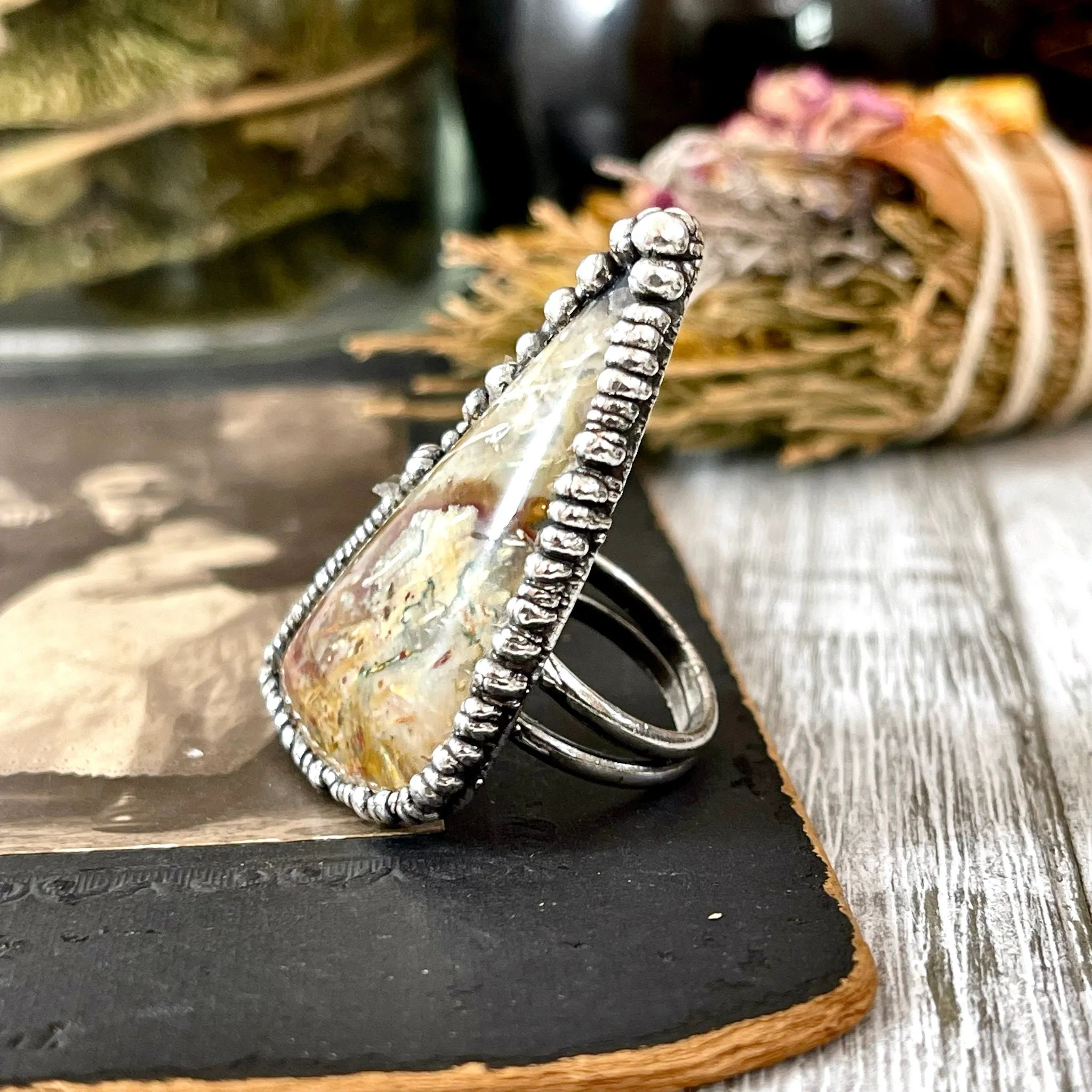 Unique Size 8.5 Large Fossilized Palm Root Statement Ring in Fine Silver / Foxlark Collection - One of a Kind