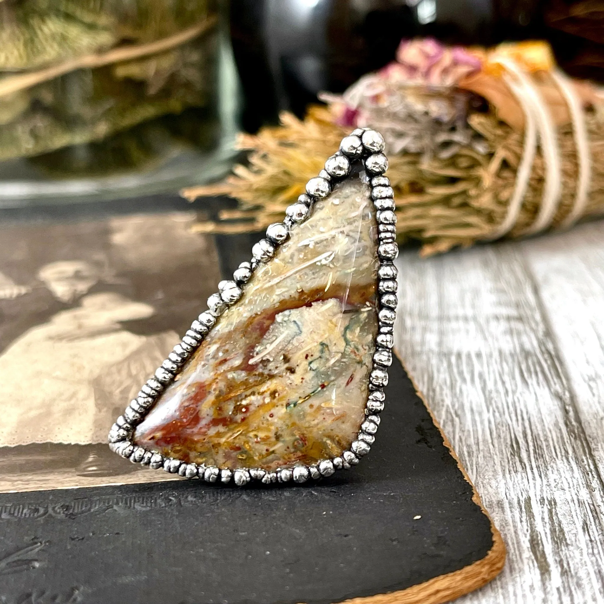 Unique Size 8.5 Large Fossilized Palm Root Statement Ring in Fine Silver / Foxlark Collection - One of a Kind