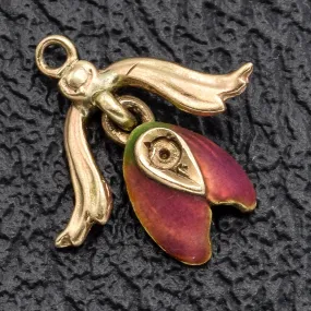 Vintage 10K Yellow Gold Enamel Tulip Flower Charm Pendant