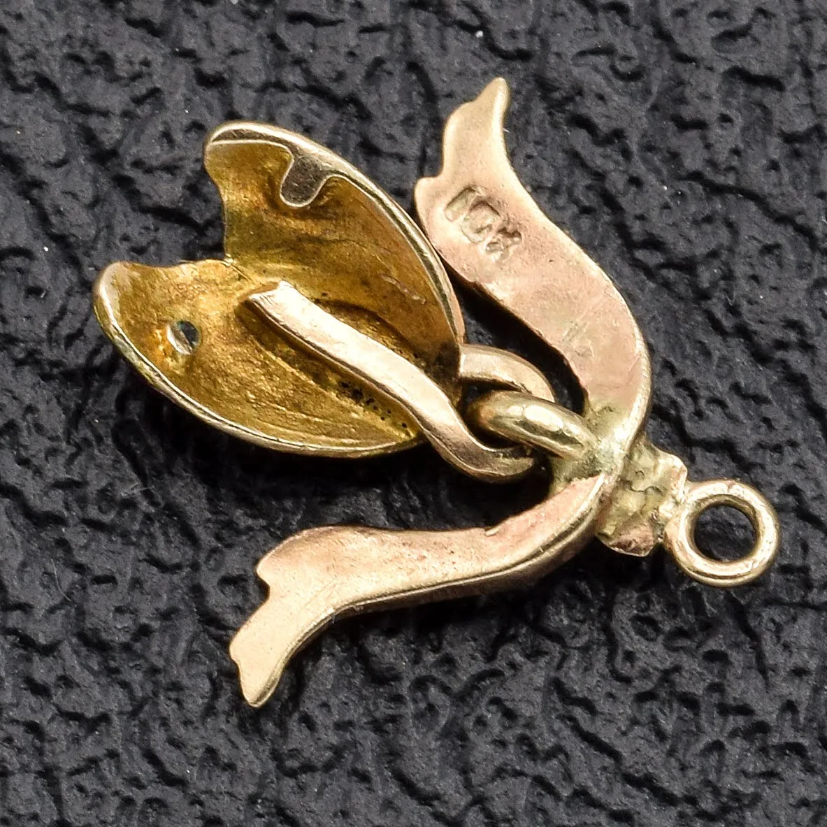 Vintage 10K Yellow Gold Enamel Tulip Flower Charm Pendant