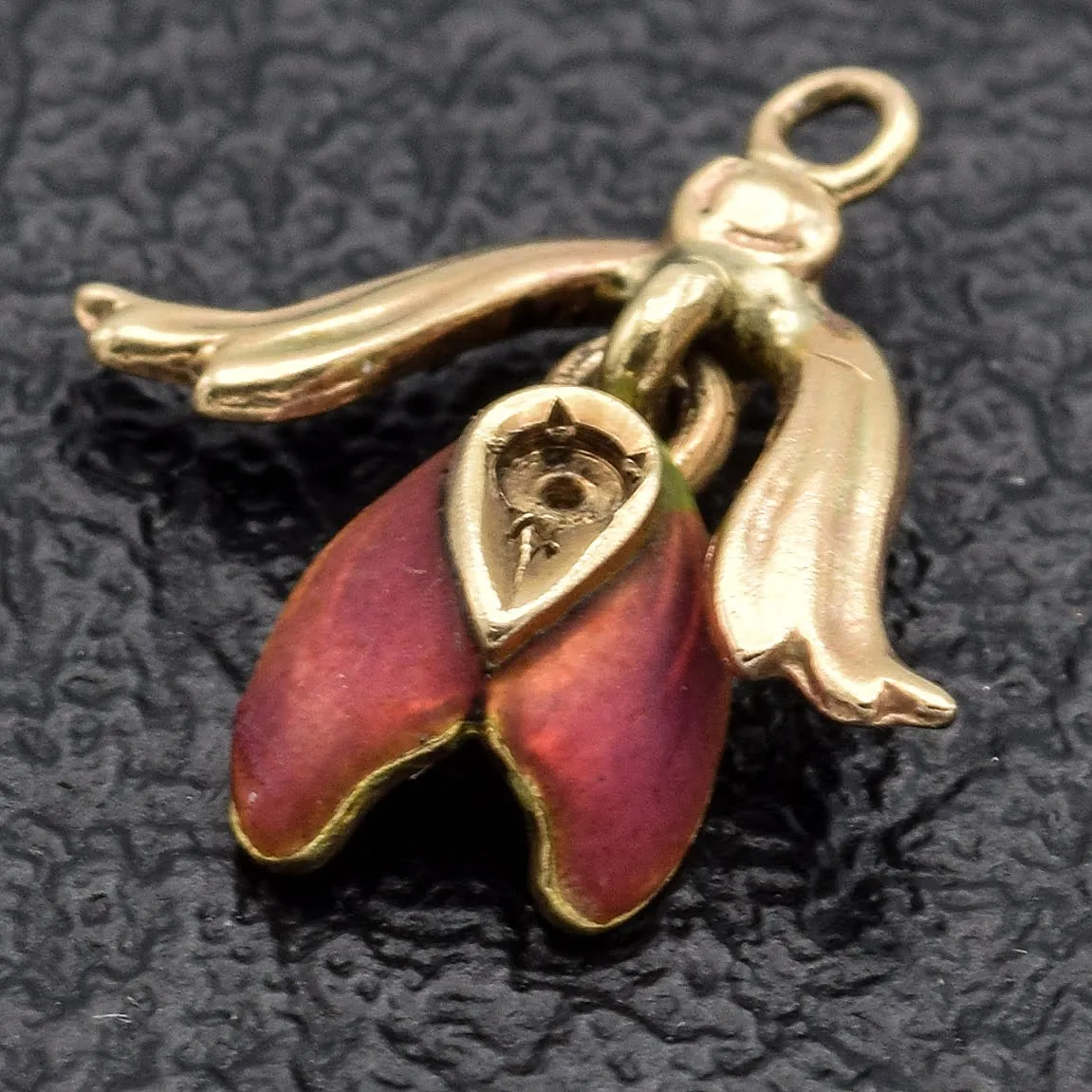 Vintage 10K Yellow Gold Enamel Tulip Flower Charm Pendant