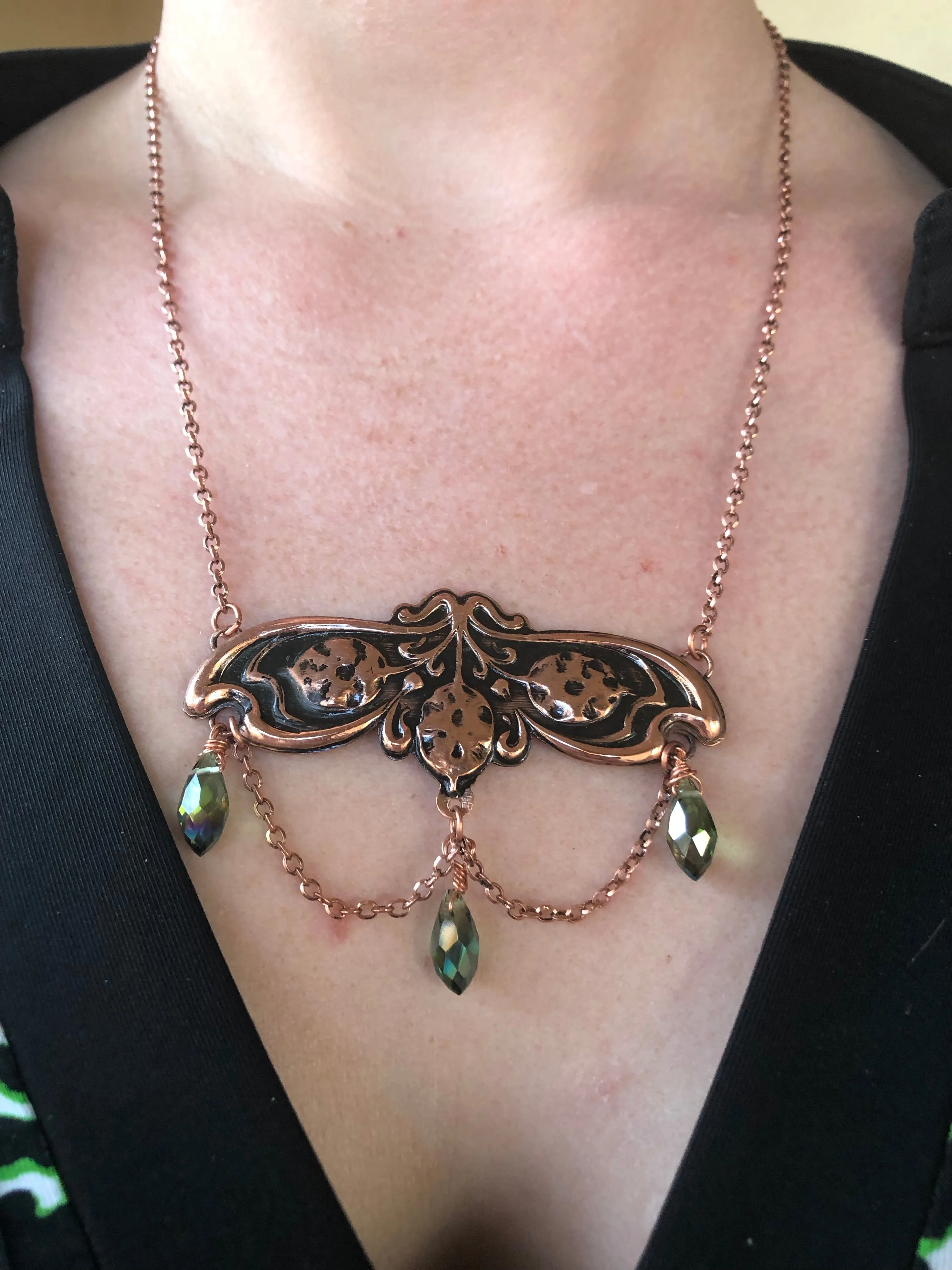 Vintage Botanical Copper Necklace and Earrings