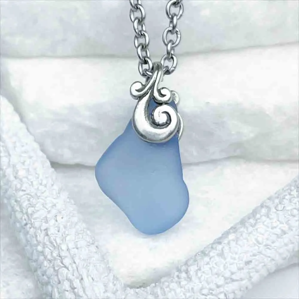 Whimsical Cornflower Blue Sea Glass Pendant | #5199