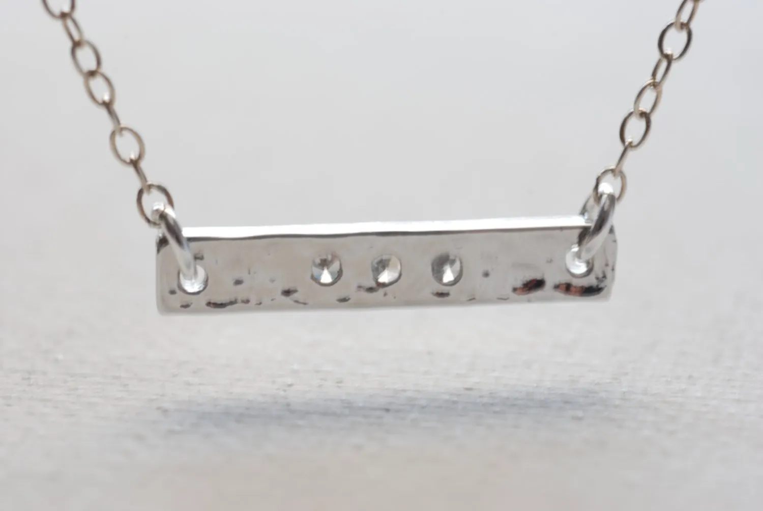 Wholesale Sterling Silver Sideways Hammered Bar Necklace,Silver Bar with Crystals,Horizontal Bar Necklace,Hammered Sideways Bar,Dainty Bar Necklace