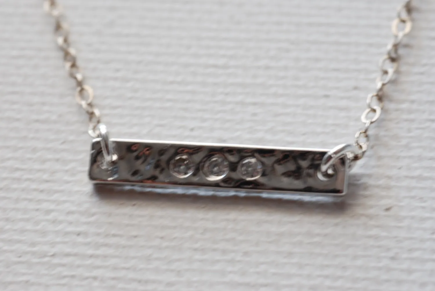 Wholesale Sterling Silver Sideways Hammered Bar Necklace,Silver Bar with Crystals,Horizontal Bar Necklace,Hammered Sideways Bar,Dainty Bar Necklace