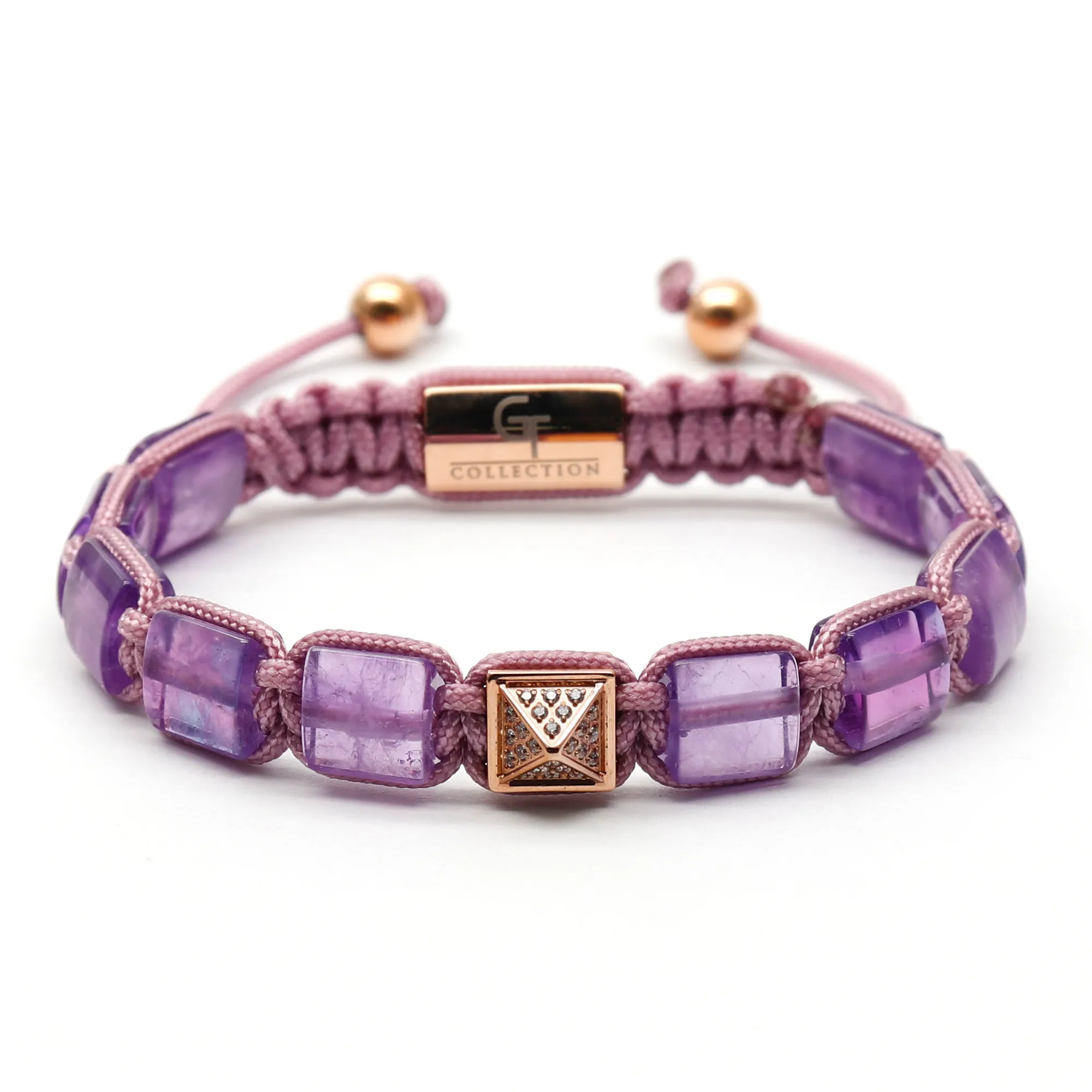 Women's AMETHYST Flat bead Bracelet with Pyramid Diamond