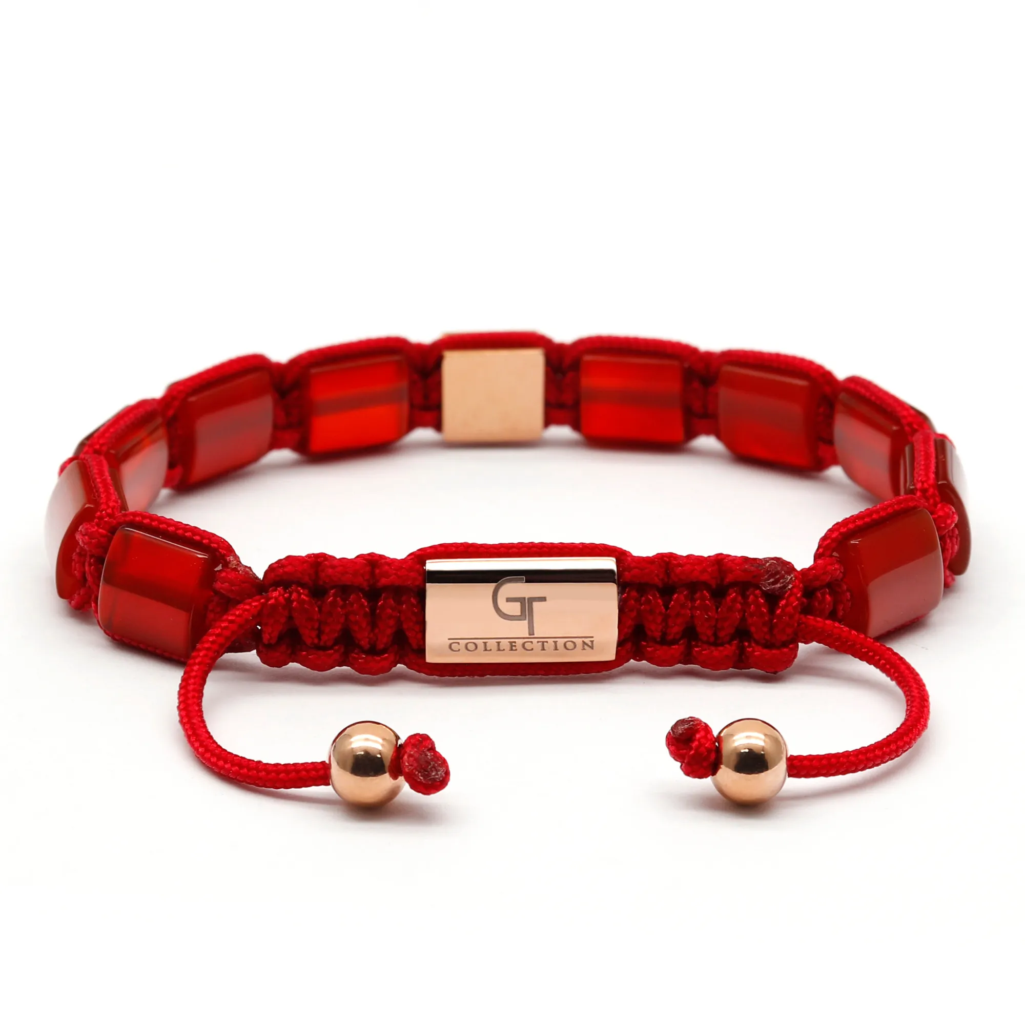 Women's RED AGATE Flat bead Bracelet with Pyramid Diamond