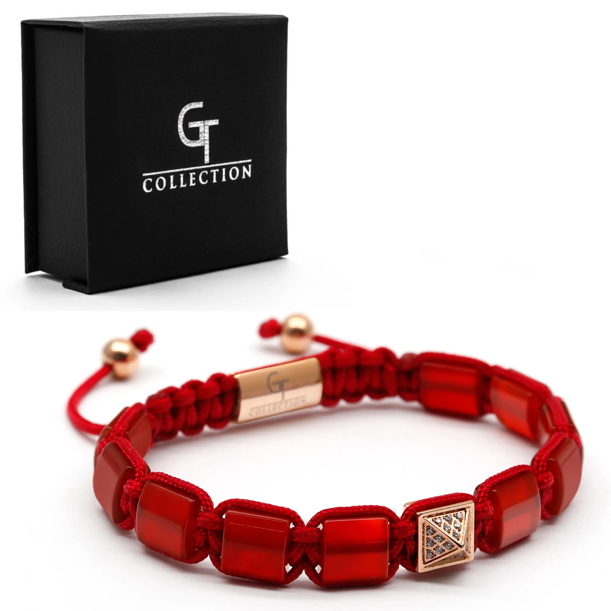 Women's RED AGATE Flat bead Bracelet with Pyramid Diamond