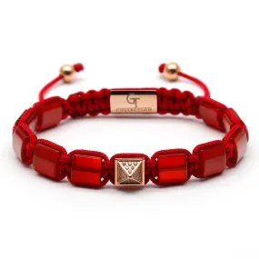 Women's RED AGATE Flat bead Bracelet with Pyramid Diamond