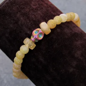 Yellow Agates, Rainbow Hematite gemstone Skull, Citrine Women’s Stretch Bracelet