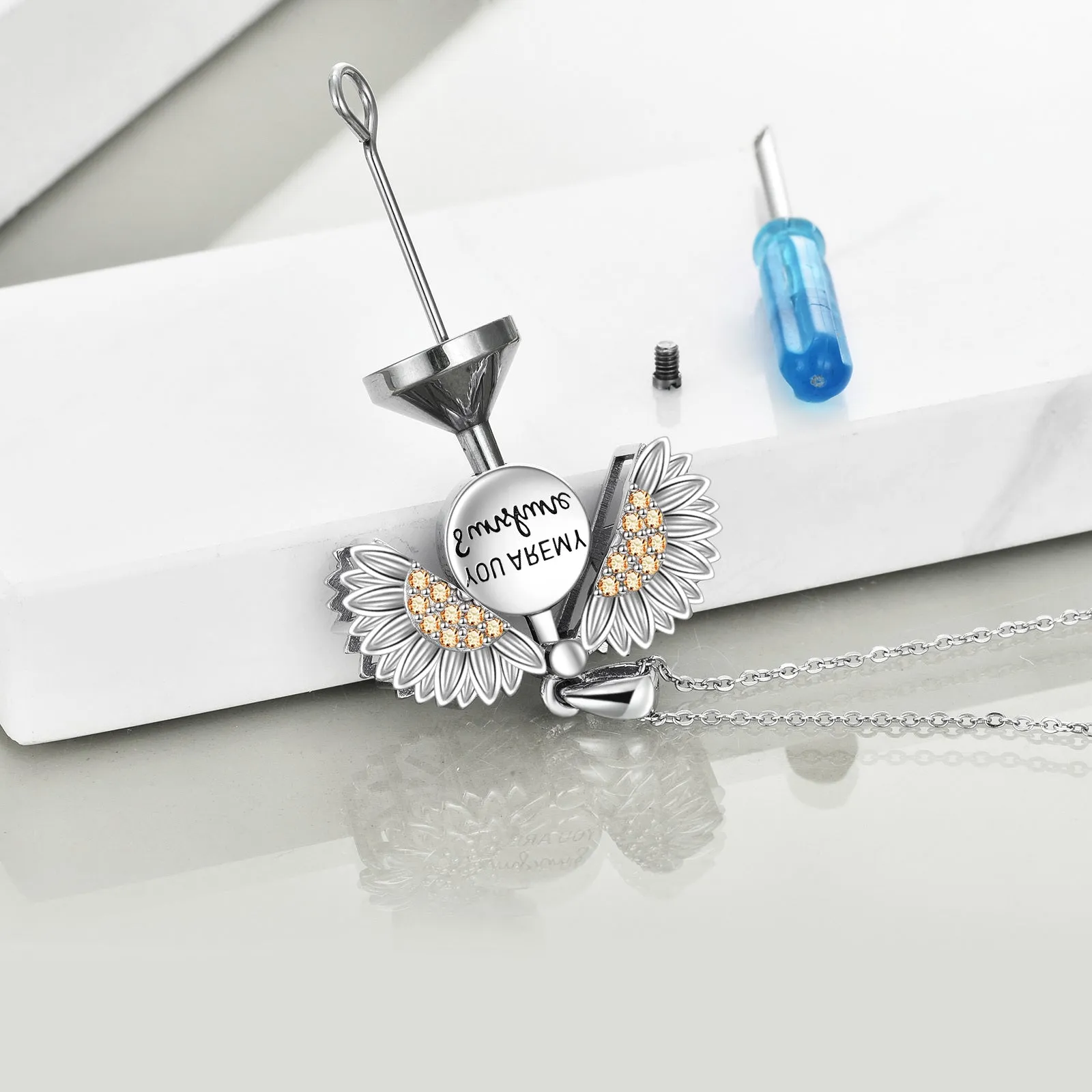 You are My Sunshine Necklace Sterling Silver Sunflower Urn Necklace