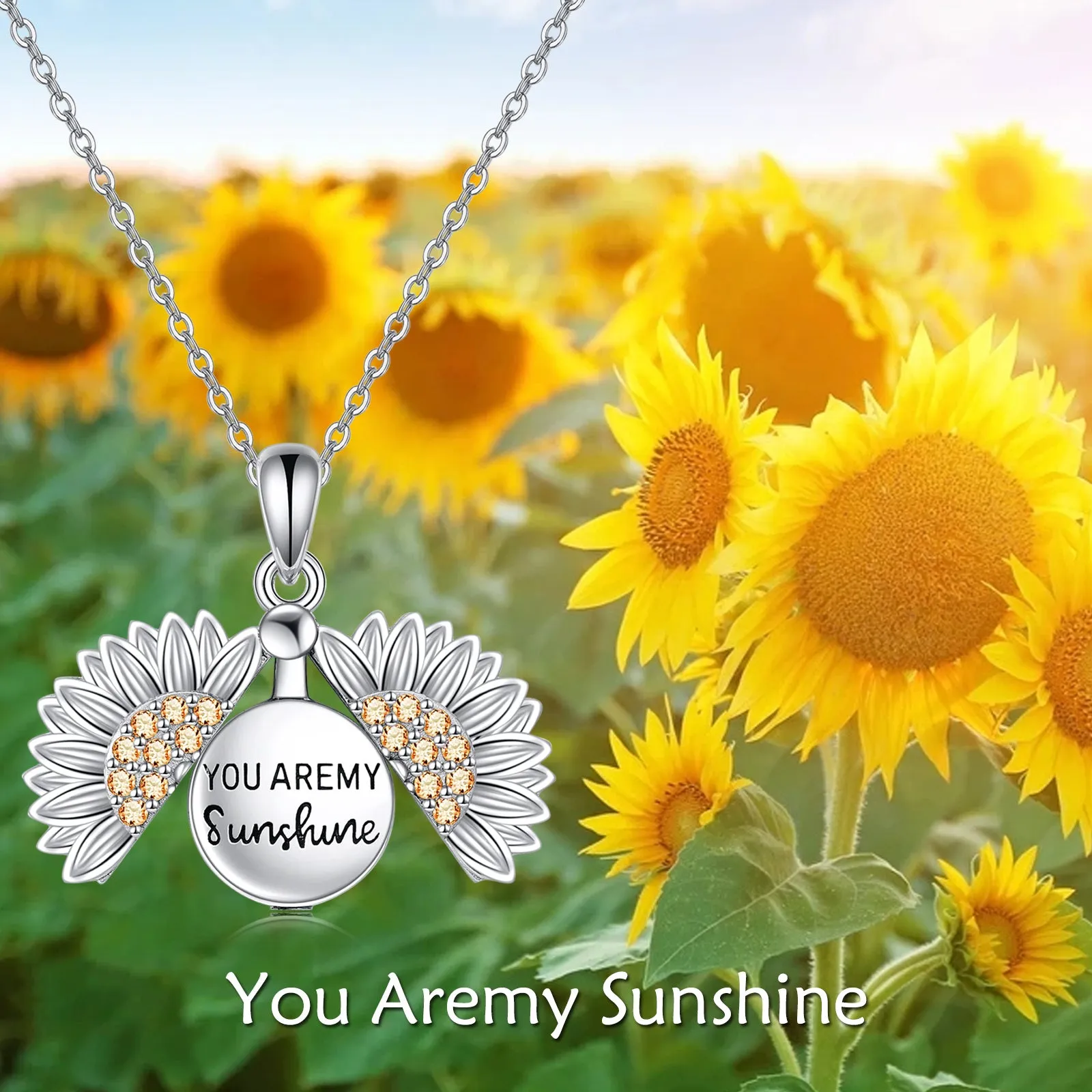 You are My Sunshine Necklace Sterling Silver Sunflower Urn Necklace