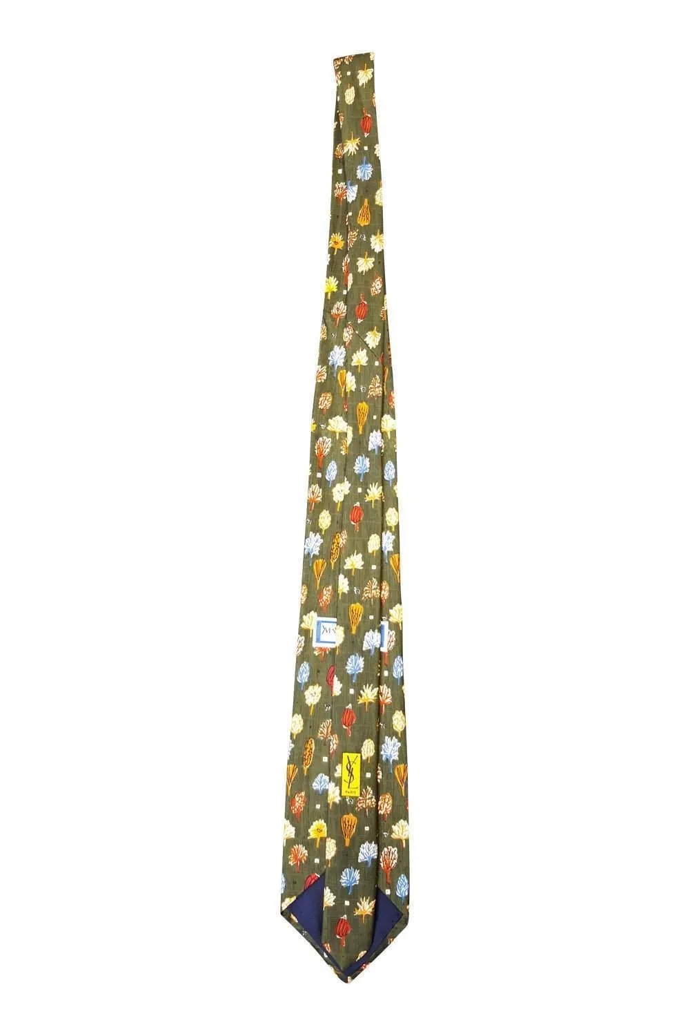 YVES SAINT LAURENT Men's 100% Silk Green Tie Tree Print Repeat (57 L)